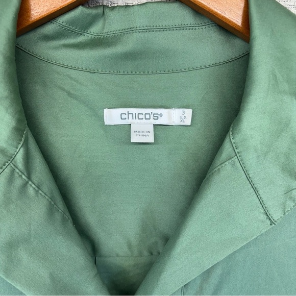 Chicos Shirt Dress w/ Pockets 3XL Women's Maxi Stretch Cotton Olive Green EUC - Picture 3 of 11